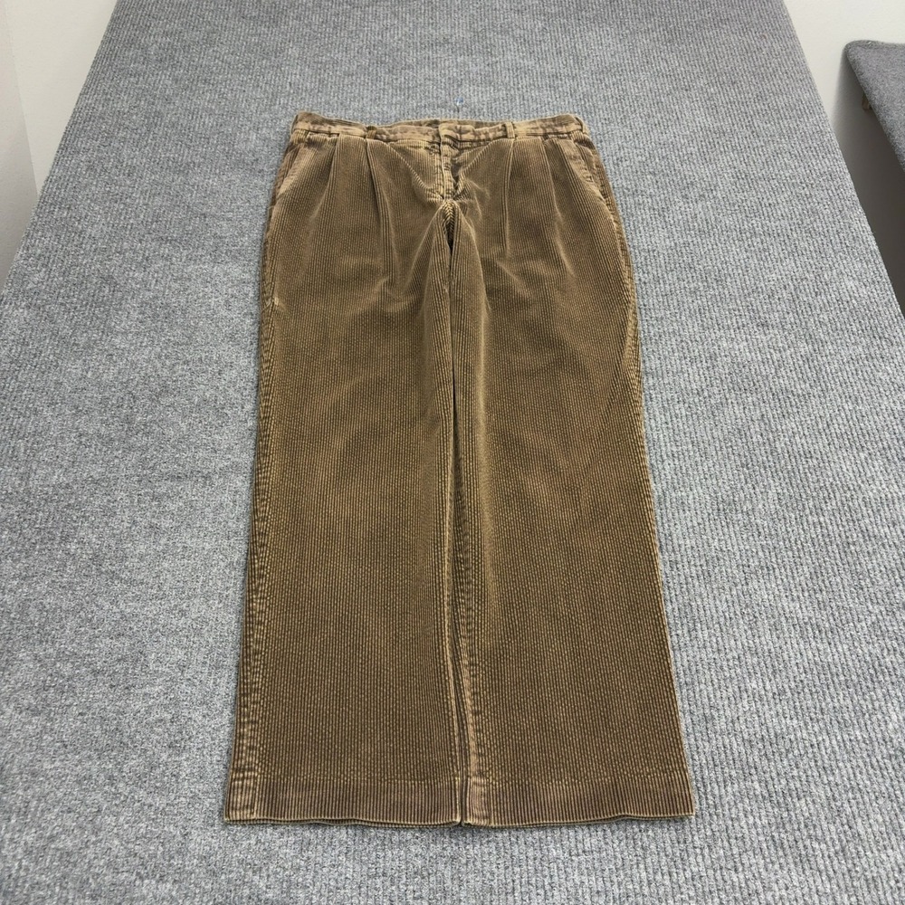 Vintage Lands End Corduroy Pants Mens 38 Brown Cotton Pleated Classic Preppy